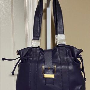 Nina Raye Elegant Navy Leather Tote Bag